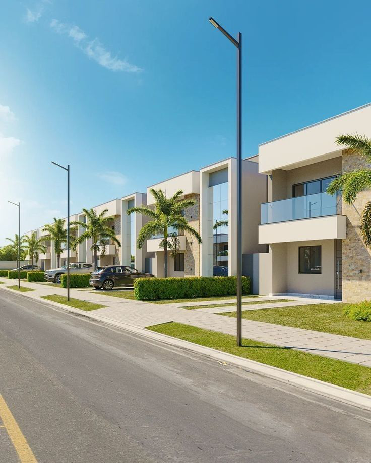 Modern Villas Community Built with White Blocks
